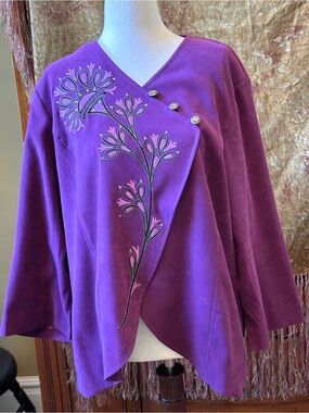 Bob Mackie Purple Embroidered Asymmetrical Sweater Jacket